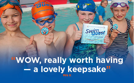 Swim School, collect stickers, awards book, kids fun
