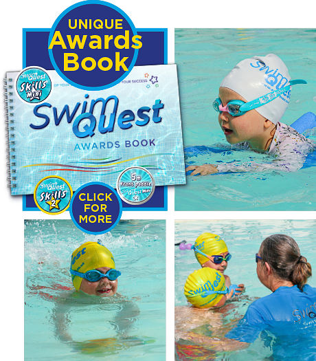 Swim Quest, awards book, unique book & stickers
