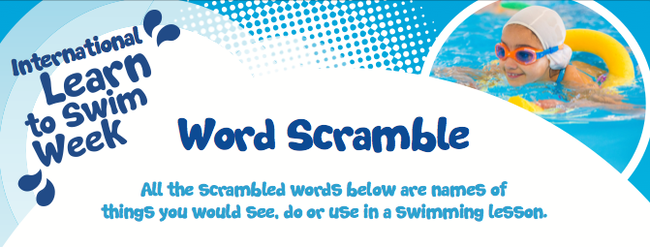 swim quest, word scramble
